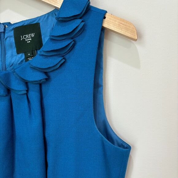 J Crew Blue Sheath Dress Size 6 Ruffles Wool Blend Career Workwear - Picture 4 of 10